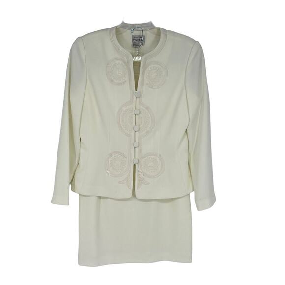 Vintage Adrianna Papell Skirt & Top Set Embroidered White 8 - Picture 3 of 12